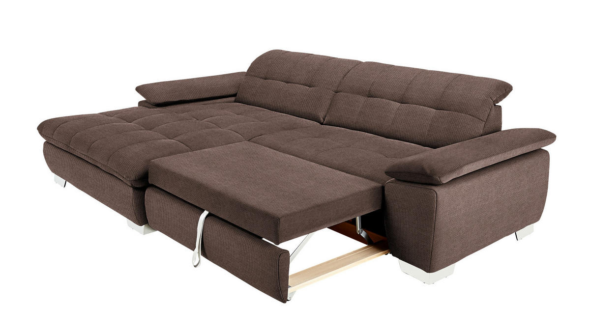 ECKSOFA in Mikrofaser Hellbraun  - Chromfarben/Hellbraun, Design, Textil/Metall (180/265cm) - Carryhome