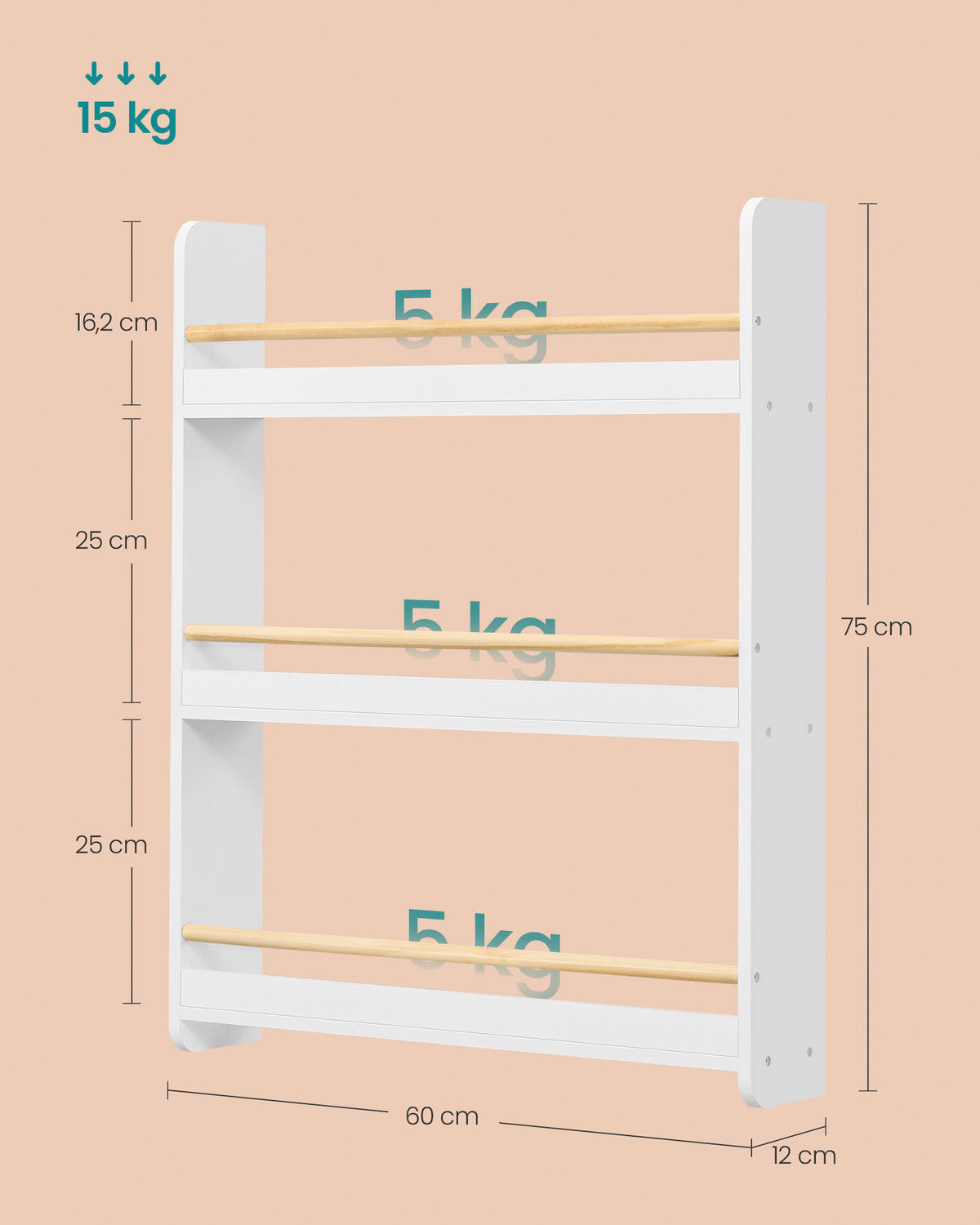 KINDERREGAL 60/75/12 cm  - Naturfarben/Weiß, MODERN, Holz/Holzwerkstoff (60/75/12cm) - MID.YOU