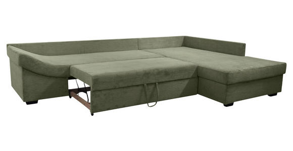 ECKSOFA in Cord Olivgrün  - Salbeigrün/Schwarz, KONVENTIONELL, Holz/Textil (298/202cm) - Carryhome