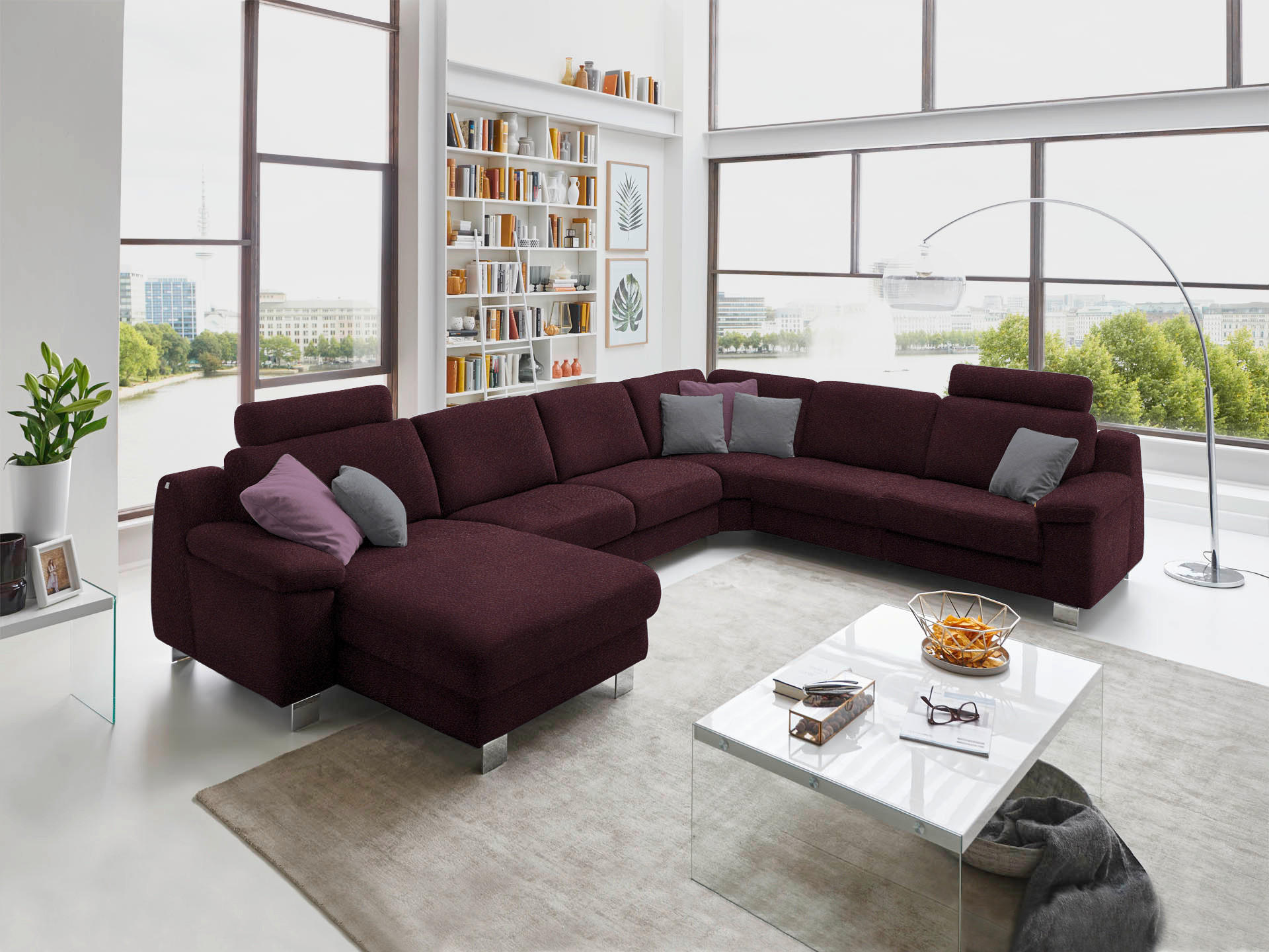 WOHNLANDSCHAFT in Mikrofaser Dunkelbraun  - Chromfarben/Dunkelbraun, Design, Textil/Metall (166/364/278cm) - Valdera
