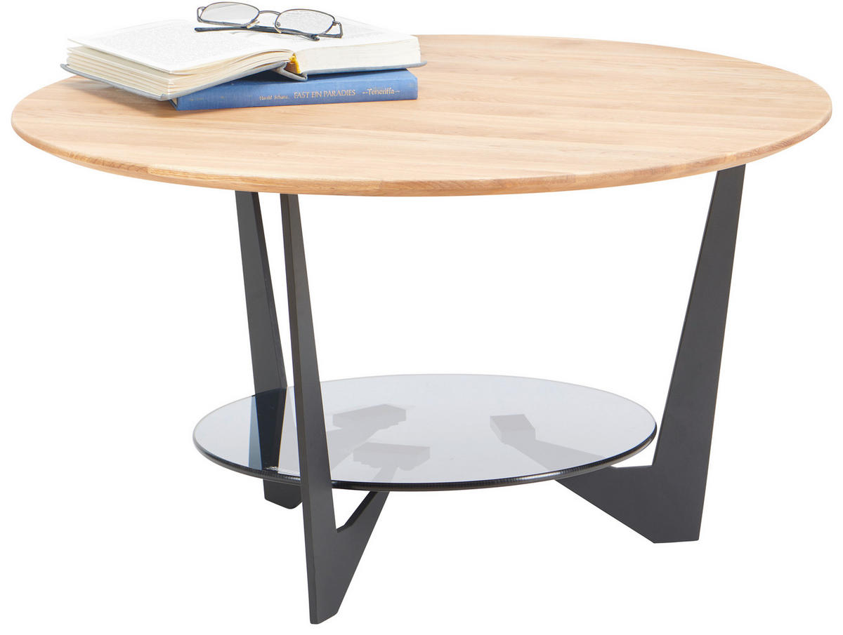 KLUBSKA MIZA, siva, črna, barve hrasta  - siva/črna, Design, kovina/steklo (70/70/40cm) - Novel