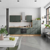 KÜCHENBLOCK 330 cm   in Eichefarben, Dunkelgrün  - Dunkelgrün/Eichefarben, MODERN, Holzwerkstoff/Metall (330cm) - Nobilia