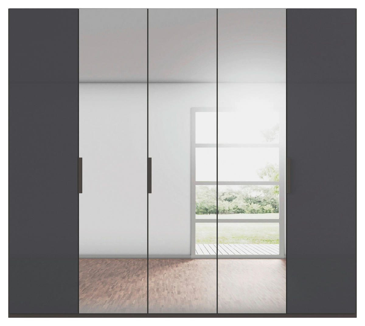 DREHTÜRENSCHRANK 251/223/61 cm,  in Graphitfarben, 5-türig  - Graphitfarben, Basics, Glas/Holzwerkstoff (251/223/61cm) - Novel