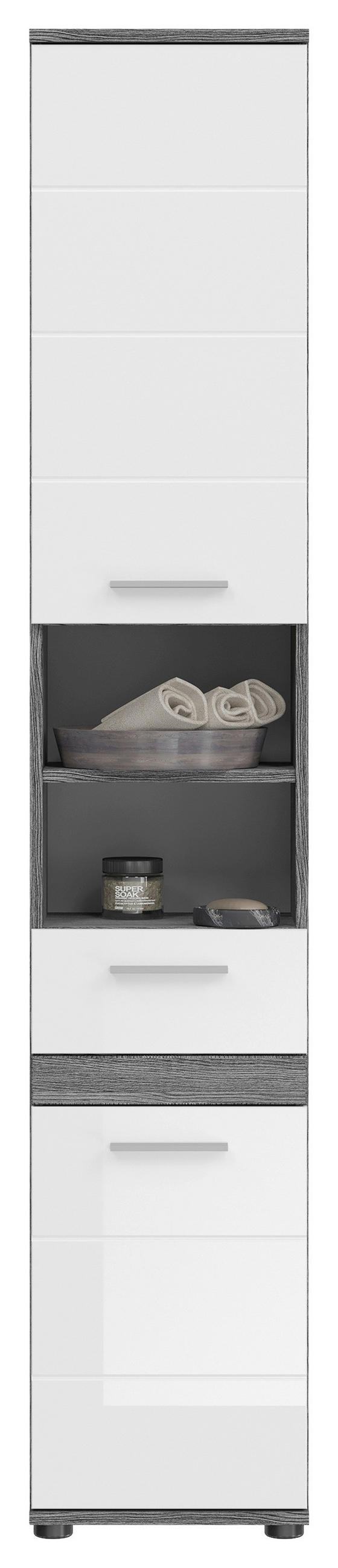 BADEZIMMER 3-teilig  in 105 cm  - Weiß Hochglanz/Silberfarben, MODERN, Glas/Holzwerkstoff (105cm) - MID.YOU