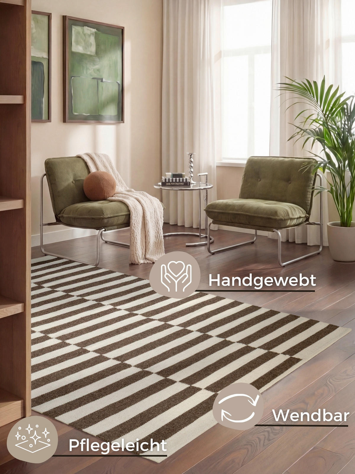 HANDWEBTEPPICH 160/230 cm Vika Weiß, Dunkelbraun rechteckig  - Dunkelbraun/Weiß, Basics, Textil (160/230cm) - Hanse Home
