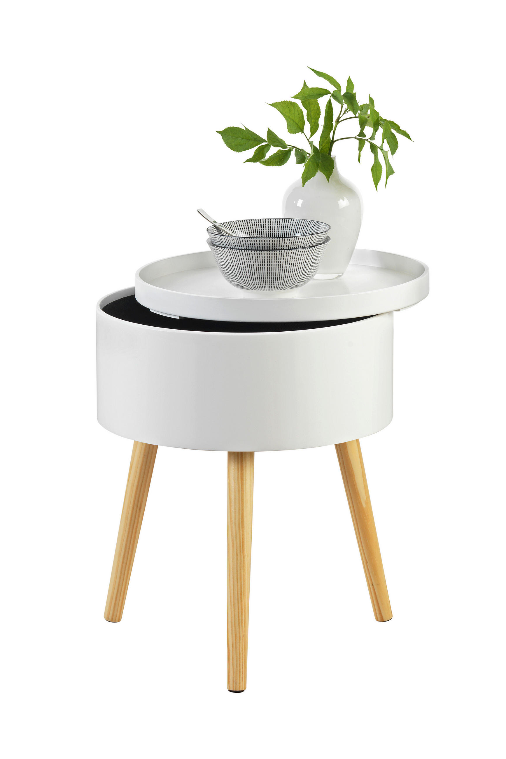 Carryhome PRÍRUČNÝ STOLÍK, pínia, prírodná farba, biela