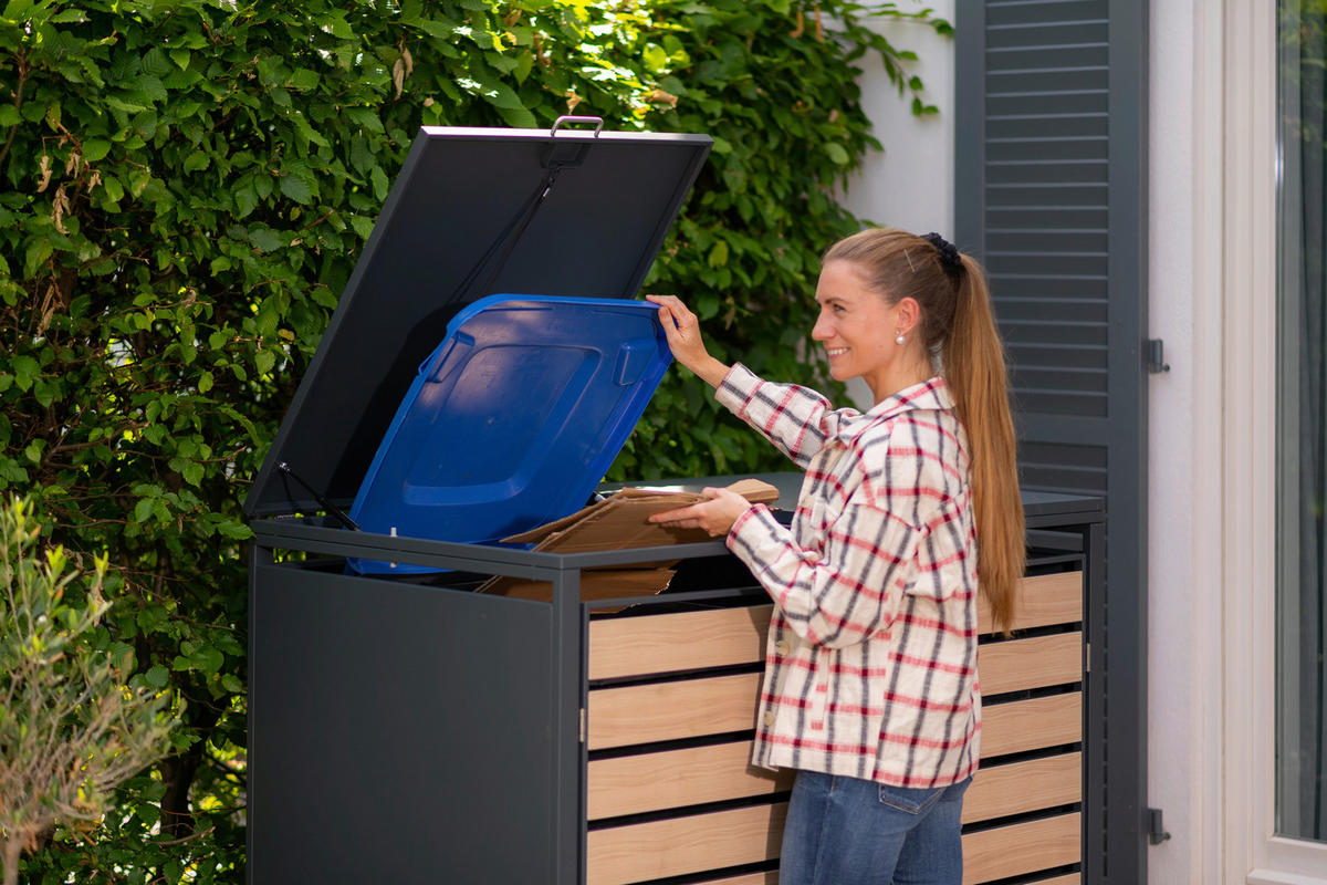 MÜLLTONNENBOX - Anthrazit/Naturfarben, Basics, Metall (80/116/132cm) - Ambia Garden