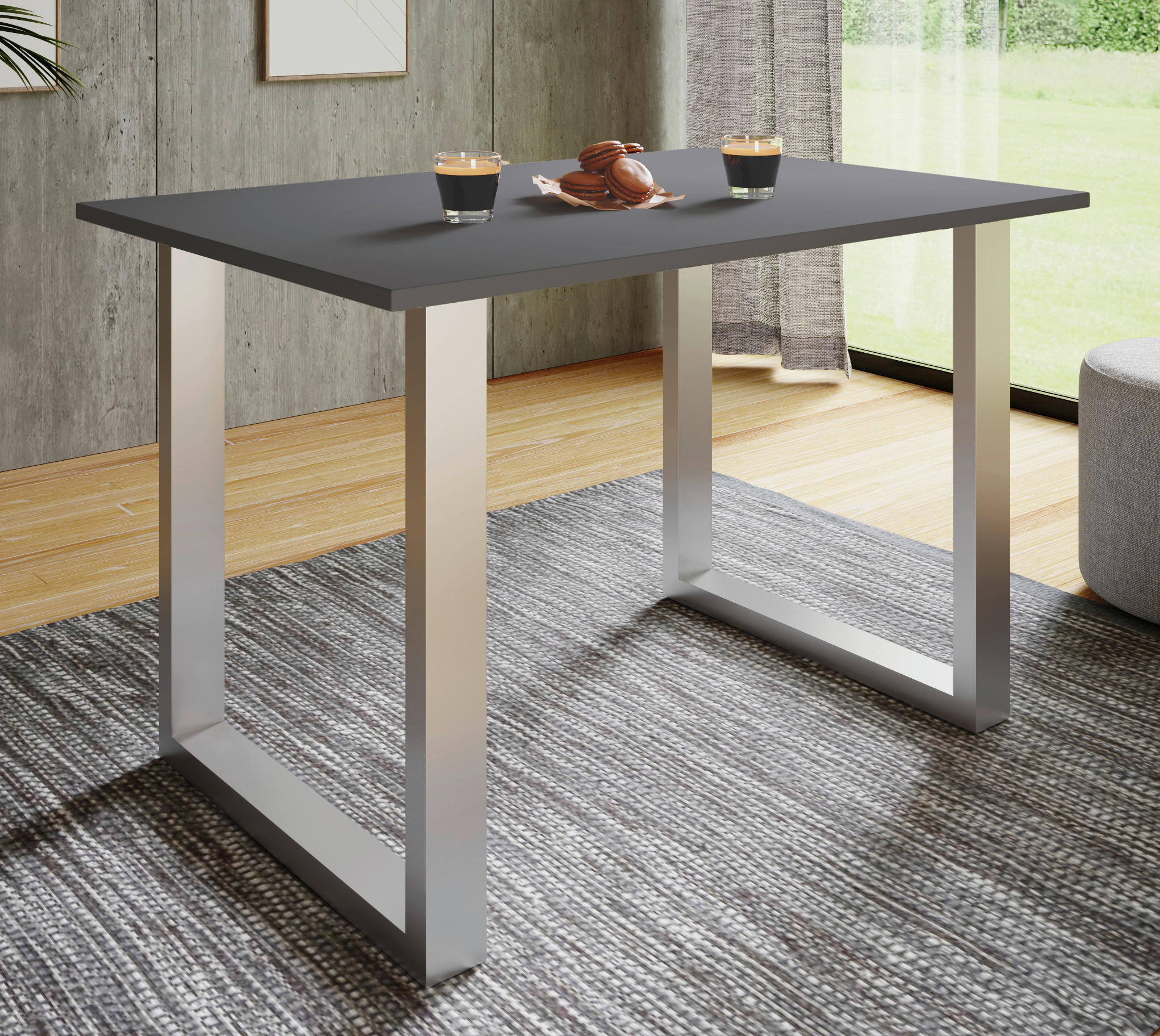 MATBORD i metall, trämaterial 140/80/76 cm   - silver/antracit, Basics, metall/trämaterial (140/80/76cm) - MID.YOU
