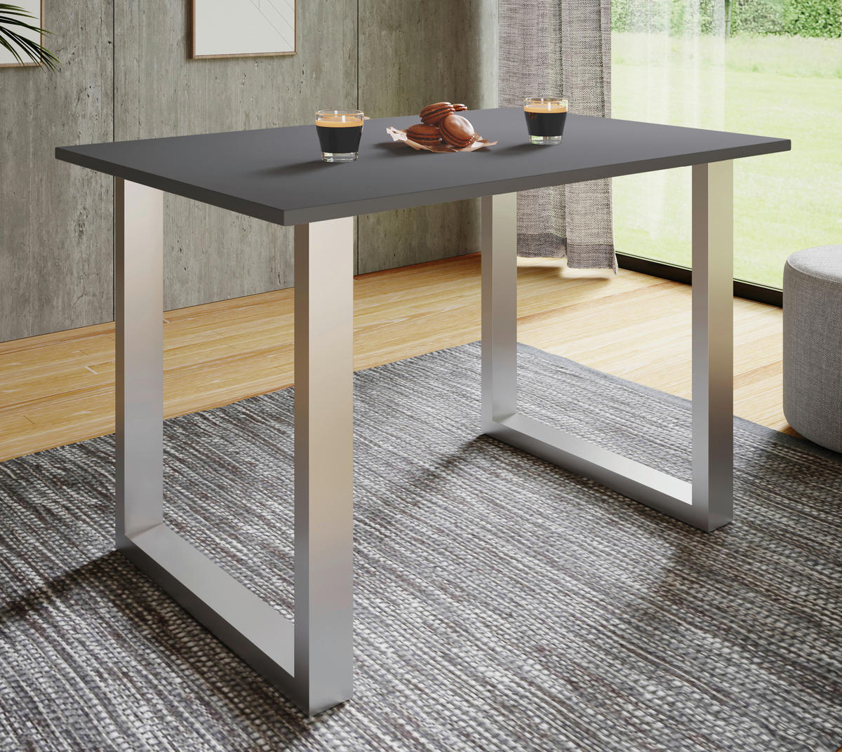 ESSTISCH in Holzwerkstoff, Metall 140/80/76 cm   - Anthrazit/Silberfarben, Basics, Holzwerkstoff/Metall (140/80/76cm) - MID.YOU
