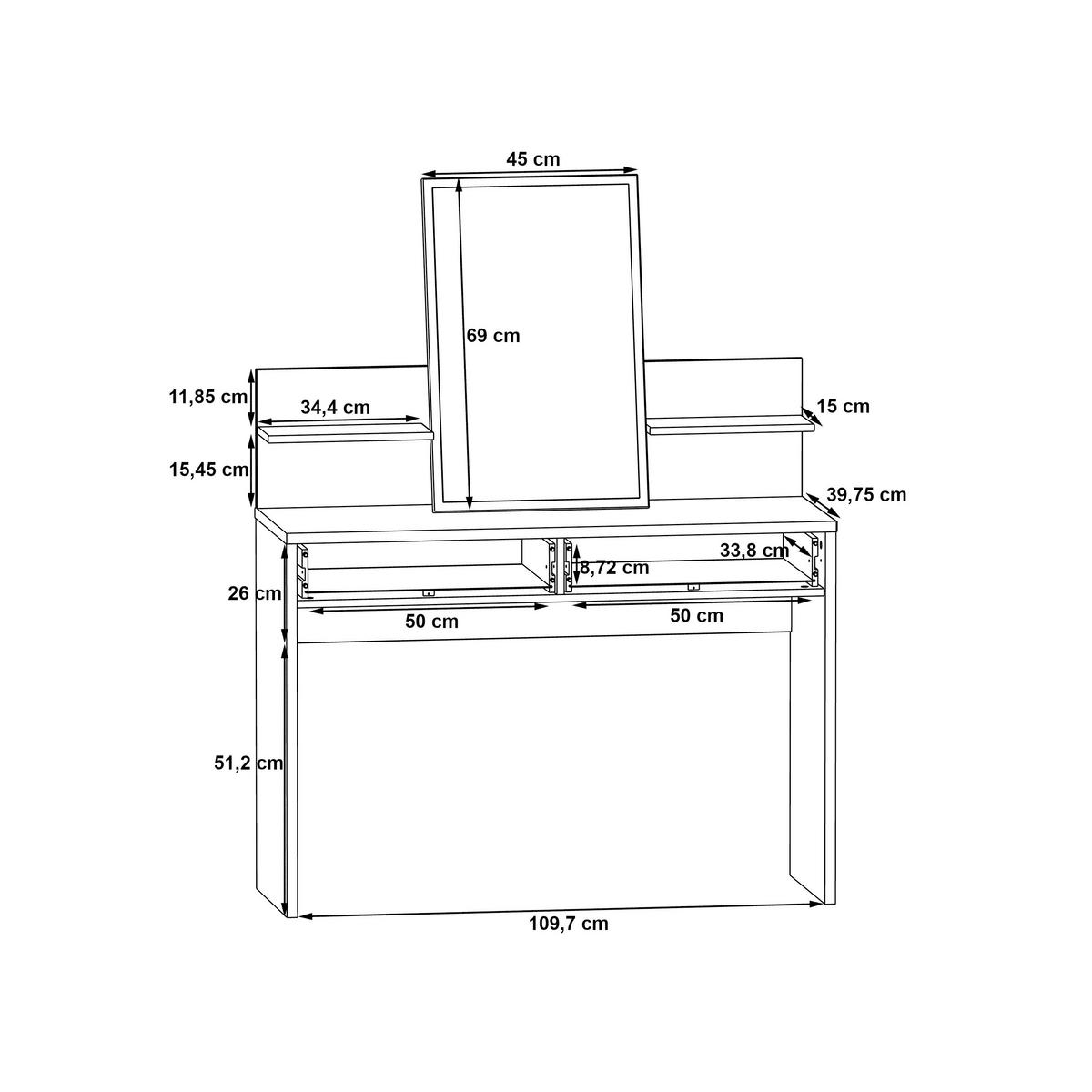 Măsuță De Machiaj, culoare lemn stejar  - gri închis/culoare lemn stejar, Lifestyle, metal/material pe bază de lemn (114,5/147,1/41,3cm) - Ti'me