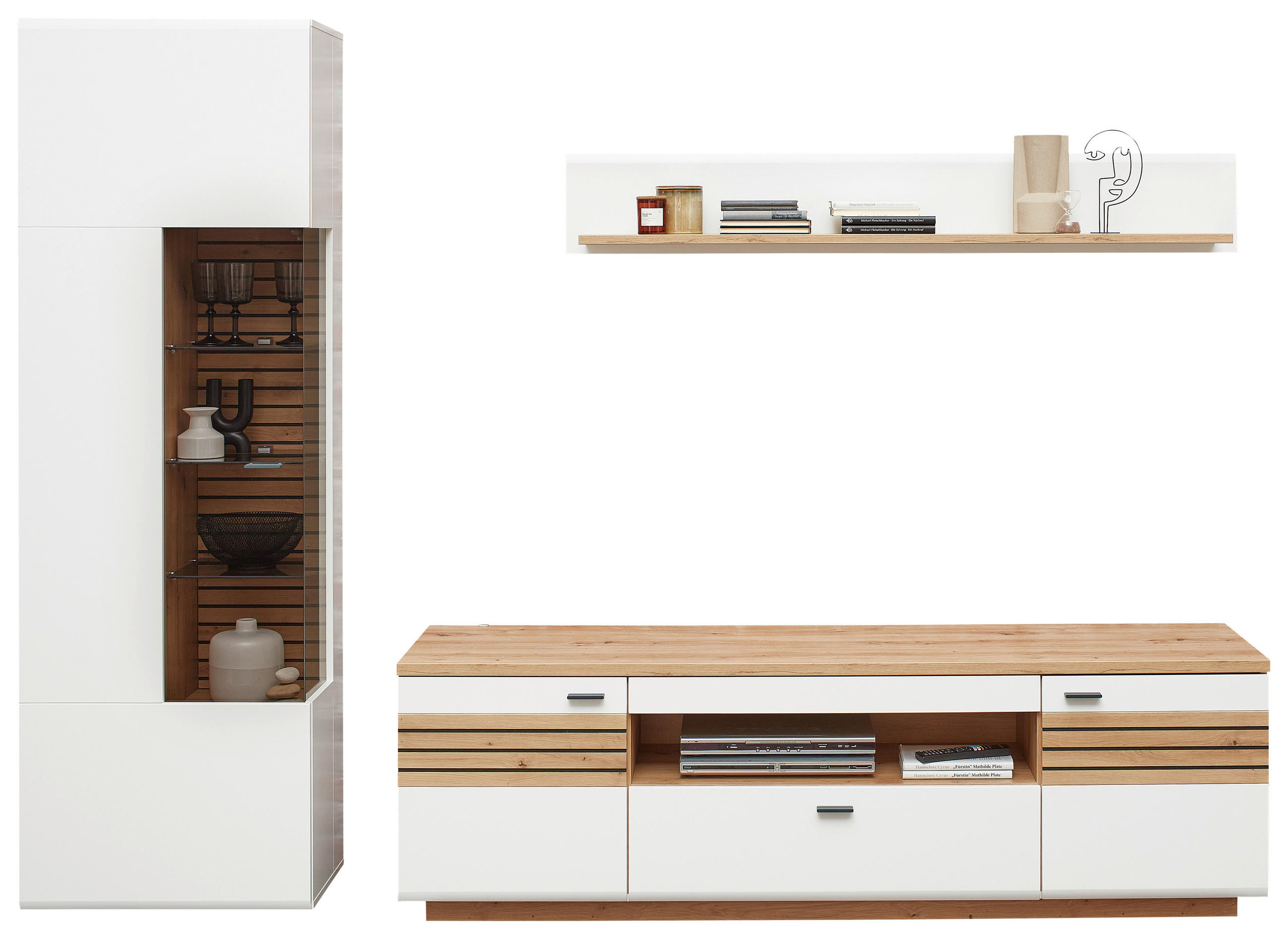 WOHNWAND  in Weiß, Eiche Artisan  270/201/47 cm  - Anthrazit/Weiß, Design, Glas/Holzwerkstoff (270/201/47cm) - Stylife
