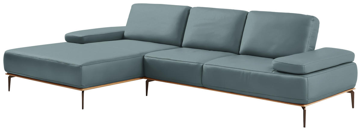 ECKSOFA in Echtleder Blau  - Blau/Bronzefarben, Design, Leder/Holz (176/314cm) - Valnatura