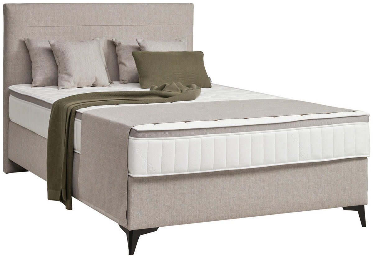 BOXSPRINGBETT 140/200 cm,  in Beige, Matratze, Topper, H3 = fest  - Beige/Schwarz, Design, Kunststoff/Textil (140/200cm) - Hom`in