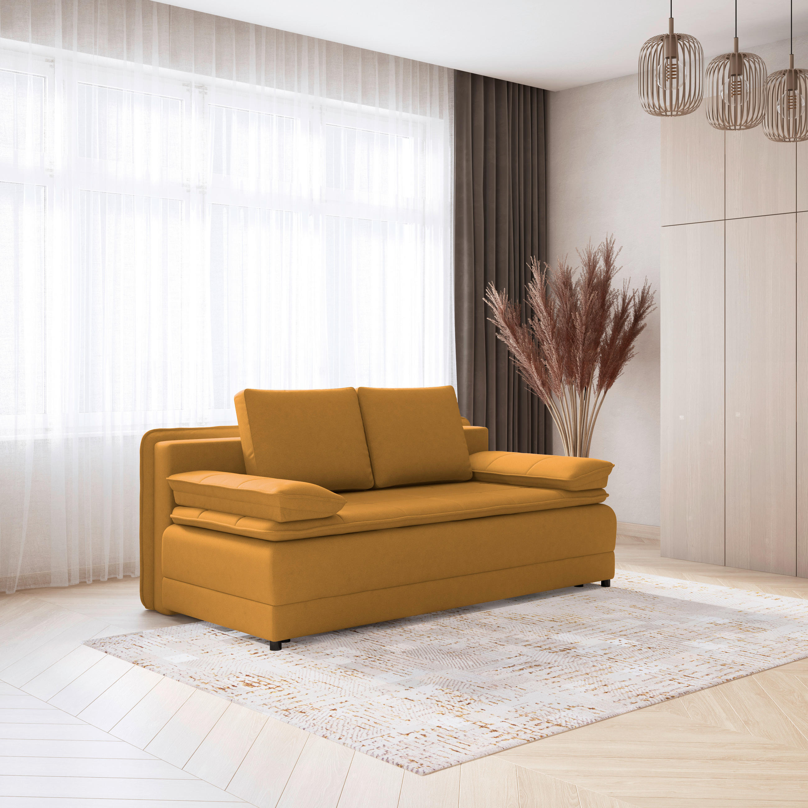 SCHLAFSOFA Webstoff Gelb  - Gelb/Schwarz, MODERN, Kunststoff/Textil (202/73-92/105cm) - MID.YOU