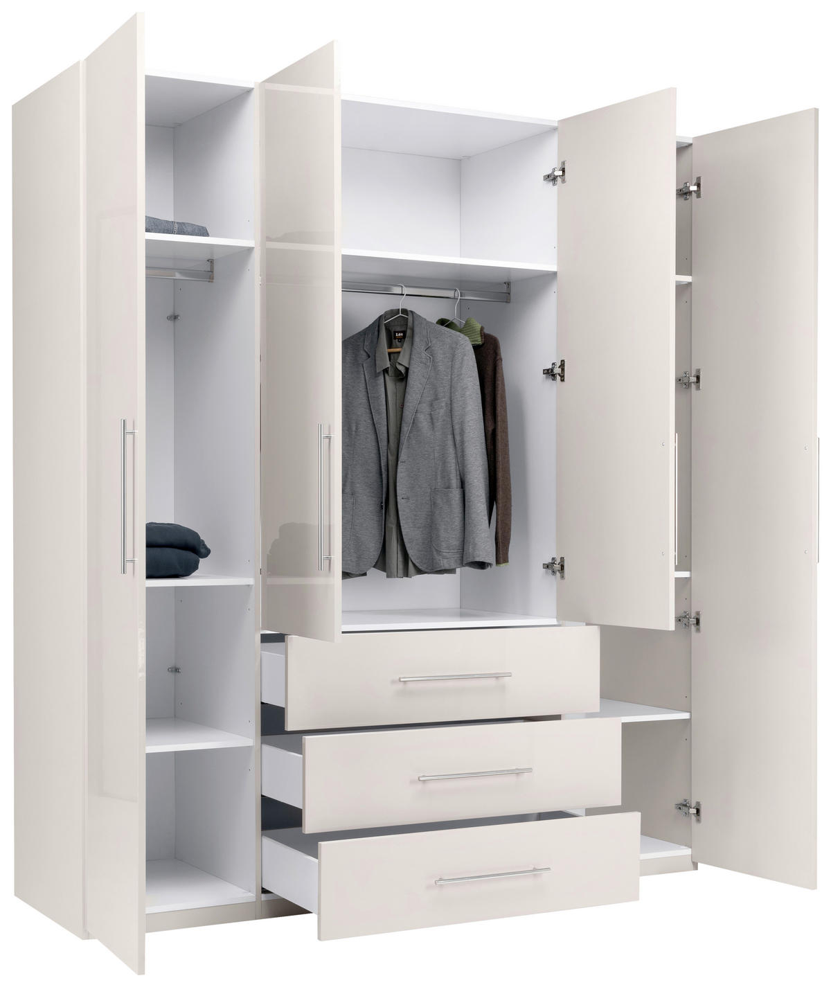 KLEIDERSCHRANK 196/219/59 cm,  in Kaschmir, 4-türig  - Kaschmir/Alufarben, KONVENTIONELL, Holzwerkstoff/Metall (196/219/59cm) - Carryhome