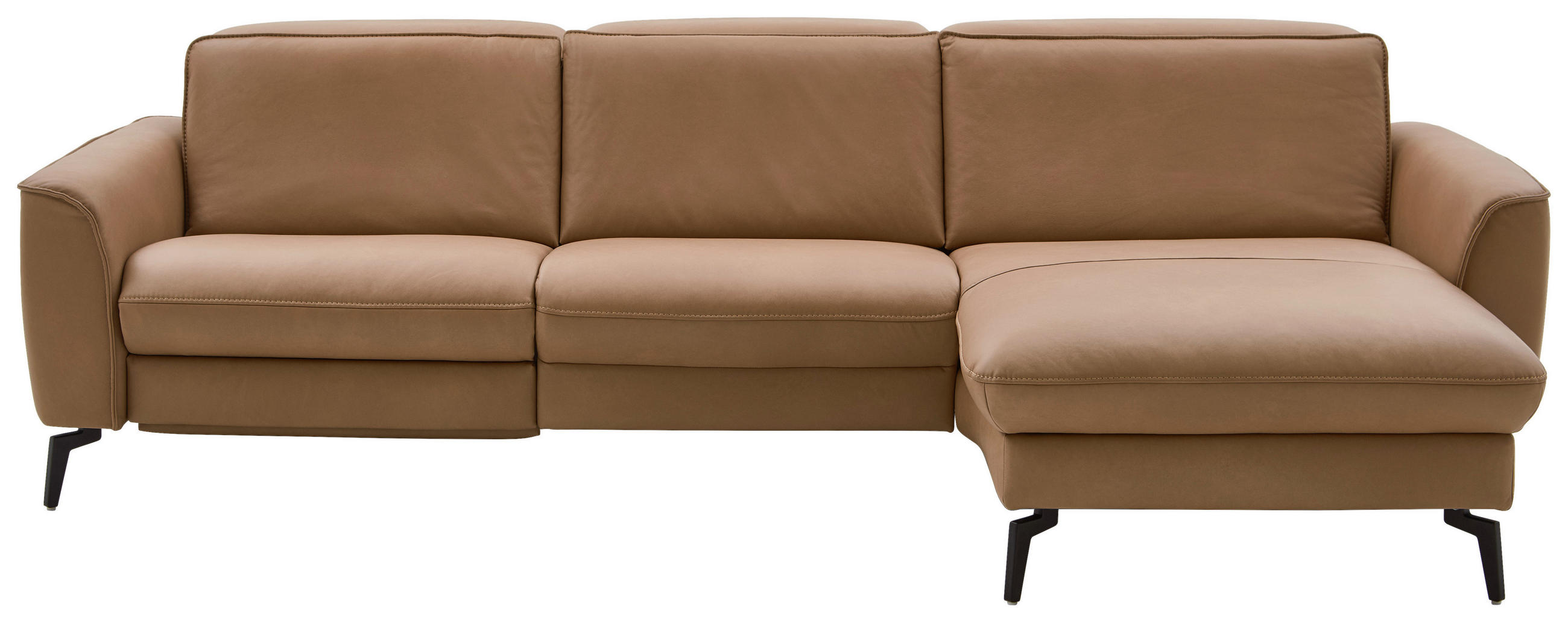 ECKSOFA in Echtleder Haselnussfarben  - Schwarz/Haselnussfarben, Natur, Leder/Metall (281/168cm) - Valdera