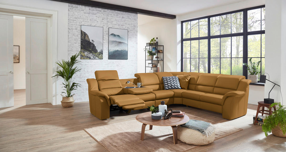 ECKSOFA  in Echtleder Senfgelb  324/260 cm  - Chromfarben/Senfgelb, KONVENTIONELL, Leder/Kunststoff (324/260cm) - Cantus