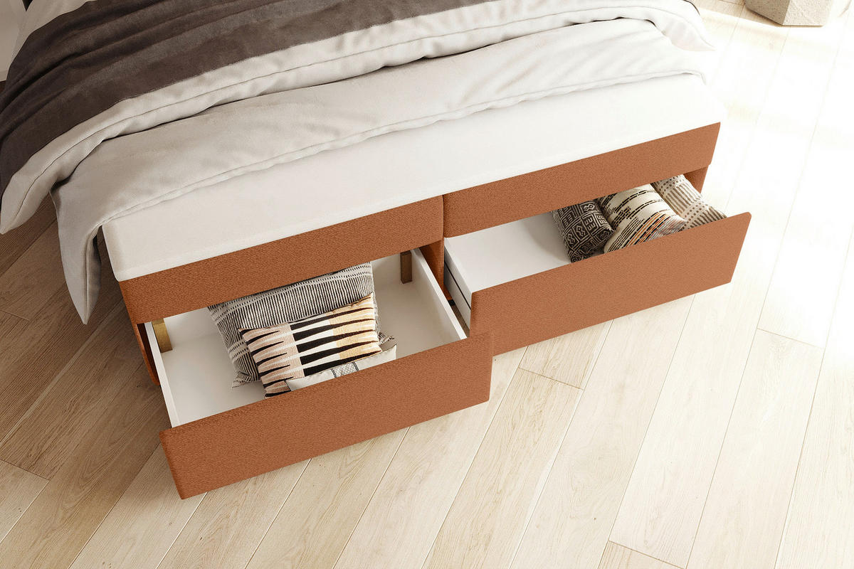 BOXBETT 160/200 cm,  in Rostfarben, Topper, Matratzen, Bettschubladen, H3 = fest  - Rostfarben/Schwarz, KONVENTIONELL, Kunststoff/Textil (160/200cm) - Boxxx