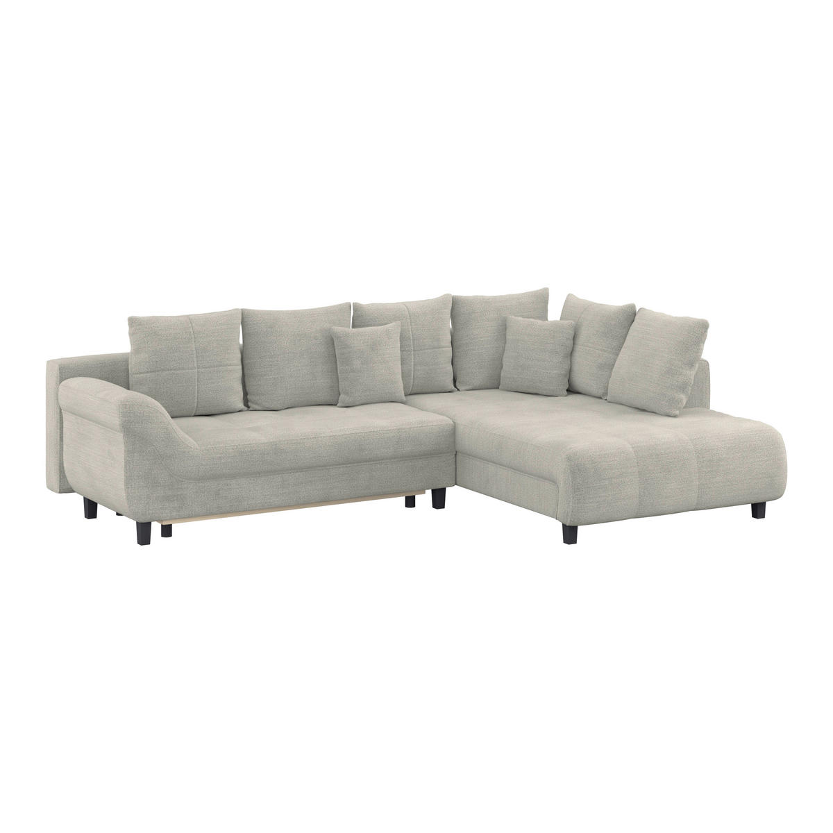 ECKSOFA MENDOZA NEW Grau Chenille, Struktur Zierkissen, Rückenkissen, Bettkasten  - Schwarz/Grau, KONVENTIONELL, Textil (309/197cm) - MID.YOU