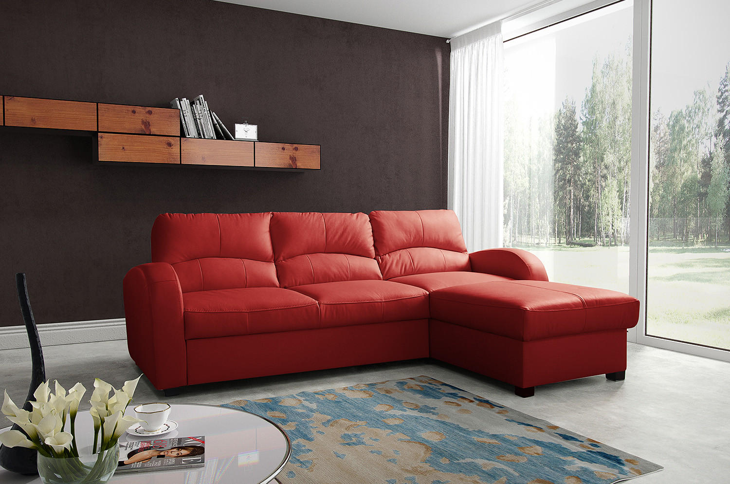 ECKSOFA Rot Echtleder Lederlook  - Rot/Schwarz, Design, Leder/Kunststoff (227/168cm) - Livetastic