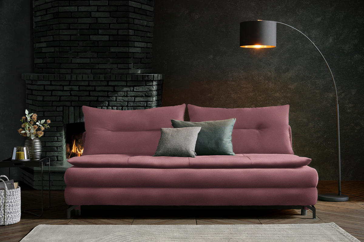 SCHLAFSOFA in Flachgewebe Dunkelrosa  - Dunkelrosa/Schwarz, MODERN, Textil/Metall (208/73/92/102cm) - Novel