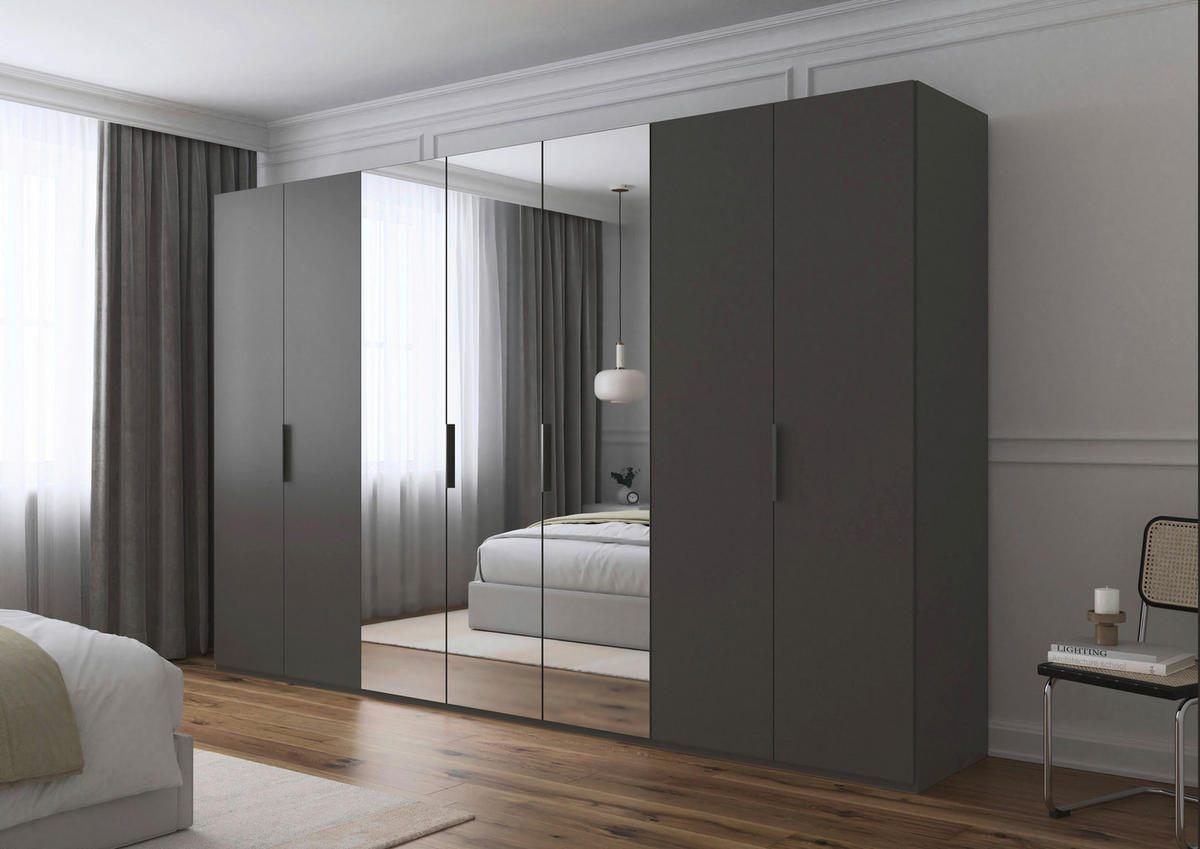 DREHTÜRENSCHRANK 350/235/61 cm,  in Graphitfarben, 7-türig  - Graphitfarben, Basics, Glas/Holzwerkstoff (350/235/61cm) - Novel