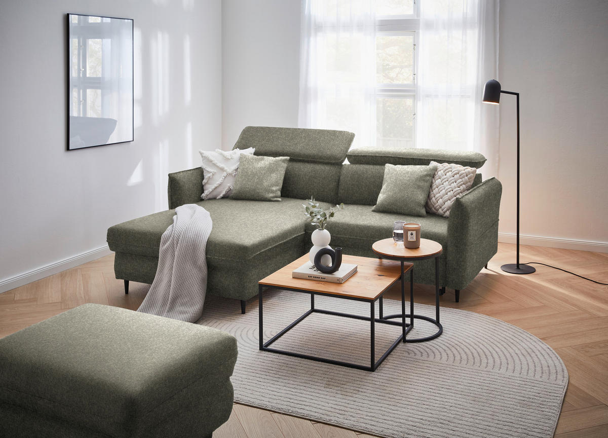 ECKSOFA in Samt Taupe  - Taupe/Schwarz, Design, Holz/Textil (185/232cm) - Stylife