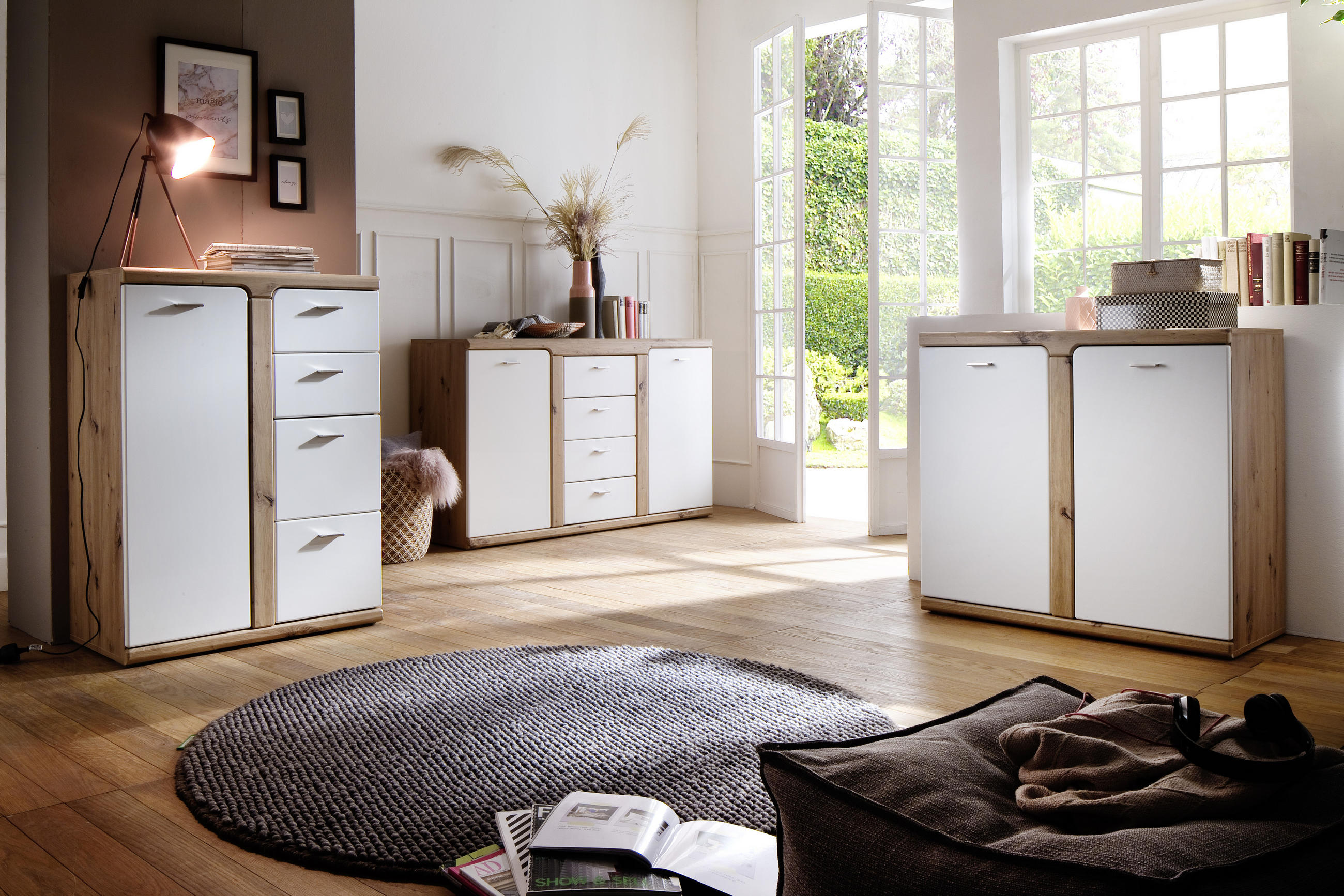 SIDEBOARD  in 150/91/45 cm  - Eichefarben/Weiß, Natur, Holzwerkstoff/Metall (150/91/45cm)