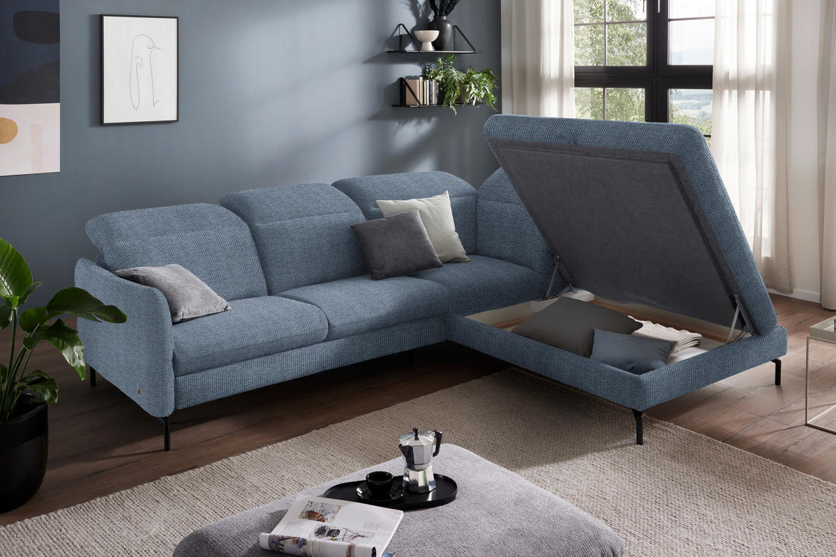 ECKSOFA in Flachgewebe Blau  - Blau/Schwarz, Design, Textil/Metall (299-313/233cm) - Dieter Knoll