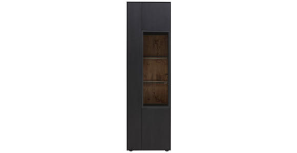 VITRINE in vollmassiv Eiche Anthrazit - Transparent/Anthrazit, KONVENTIONELL, Glas/Holz (60/206/39cm) - Valnatura