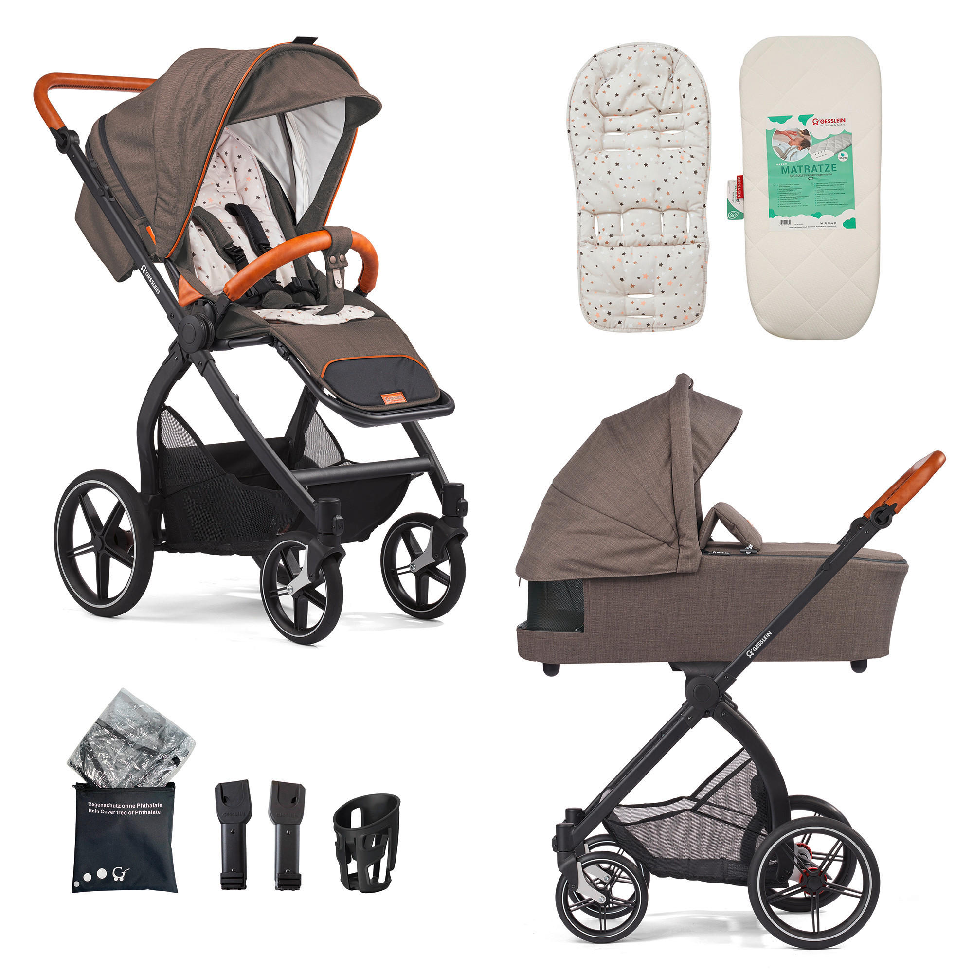 KOMBIKINDERWAGEN  FX4 Swing Set Lyx  Nougat  - Creme/Schwarz, Basics, Textil (100/55/130cm) - Gesslein