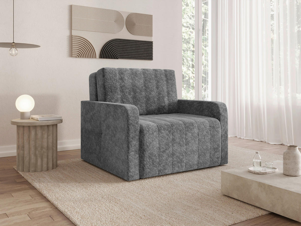 SCHLAFSESSEL Chenille Dunkelgrau Liegefunktion Rücken echt  inkl.  - Dunkelgrau/Schwarz, MODERN, Kunststoff/Textil (101/87/101cm) - Milino