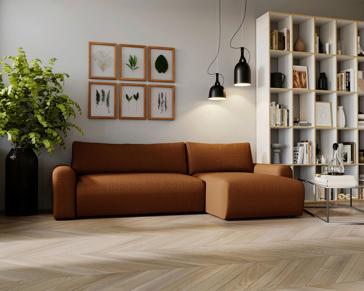 ECKSOFA Rostfarben  - Rostfarben/Creme, Design, Kunststoff/Textil (246/150cm) - Livetastic