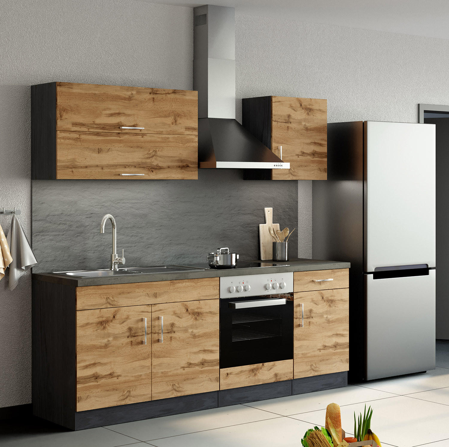 Küchenzeile Sorrento ohne Geräte B: 210 cm Eichefarben