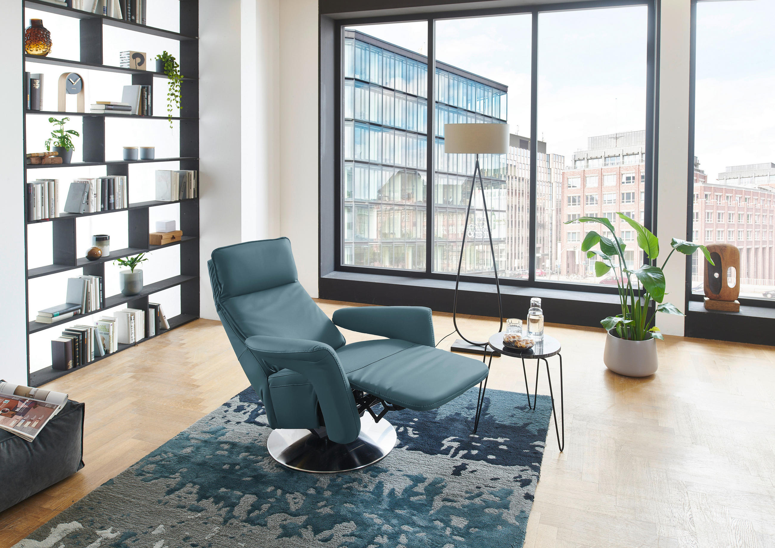 RELAXSESSEL in Leder Blau  - Blau/Edelstahlfarben, Design, Leder/Metall (83/112/87-174cm) - Valdera