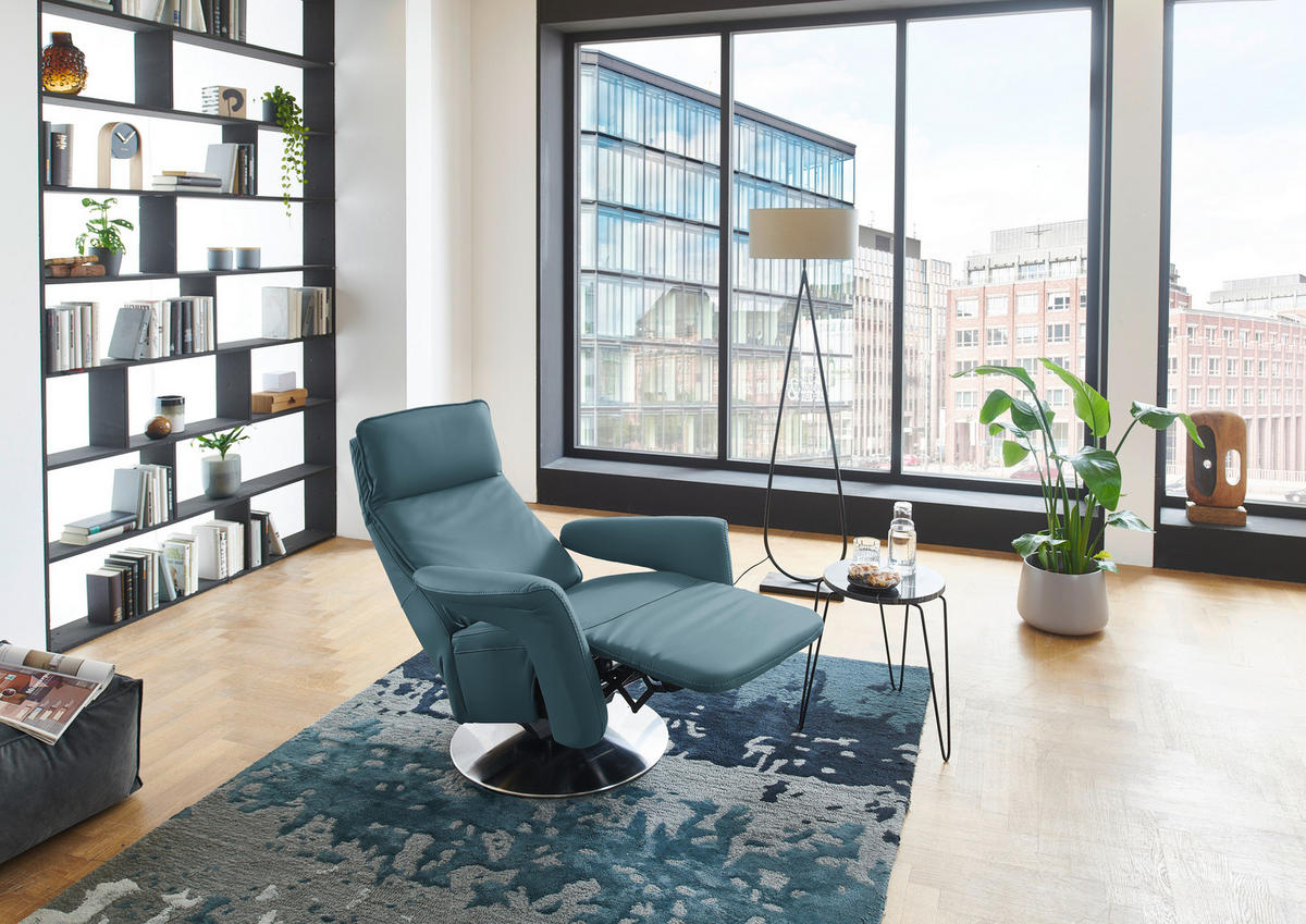 RELAXSESSEL in Leder Blau  - Blau/Edelstahlfarben, Design, Leder/Metall (83/112/87-174cm) - Valdera