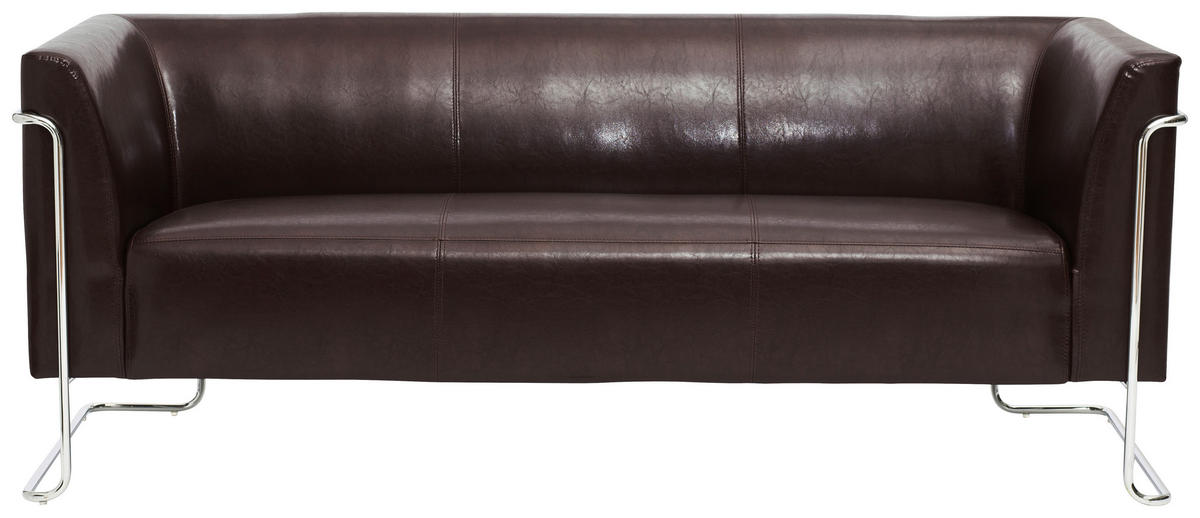 3-SITZER-SOFA in Lederlook Dunkelbraun  - Dunkelbraun/Silberfarben, MODERN, Textil/Metall (179/71/74cm) - MID.YOU