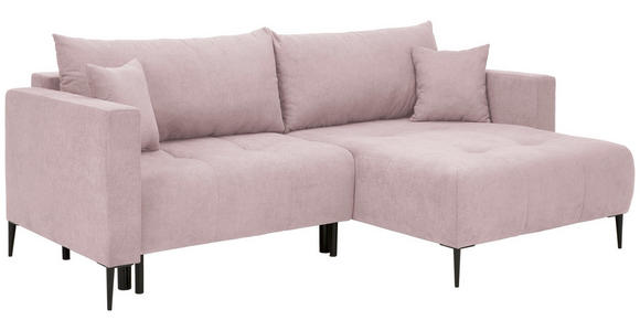 ECKSOFA Rosa Velours  - Schwarz/Rosa, KONVENTIONELL, Textil/Metall (226/155cm) - Carryhome