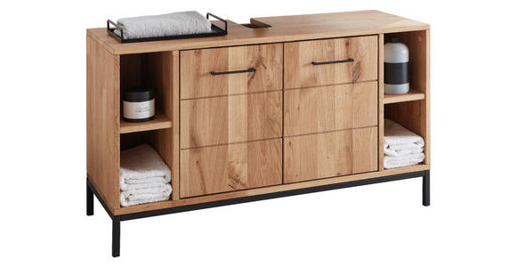 WASCHBECKENUNTERSCHRANK 105/60/40 cm  - Wildeiche/Schwarz, Basics, Holz/Metall (105/60/40cm) - Linea Natura