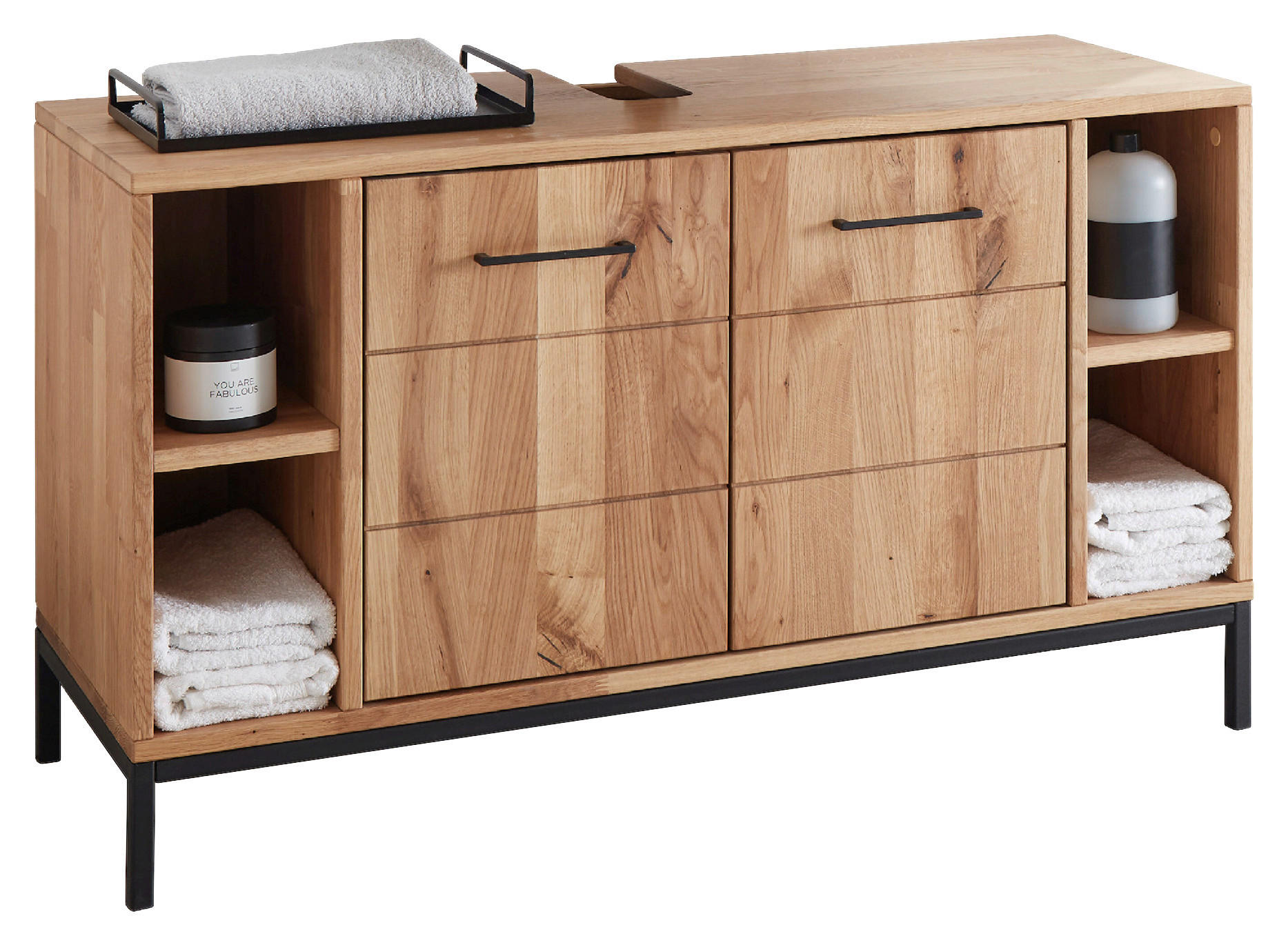 Linea Natura Waschbeckenunterschrank Ba-0665 Schwarz, Wildeiche 105x60x40 cm