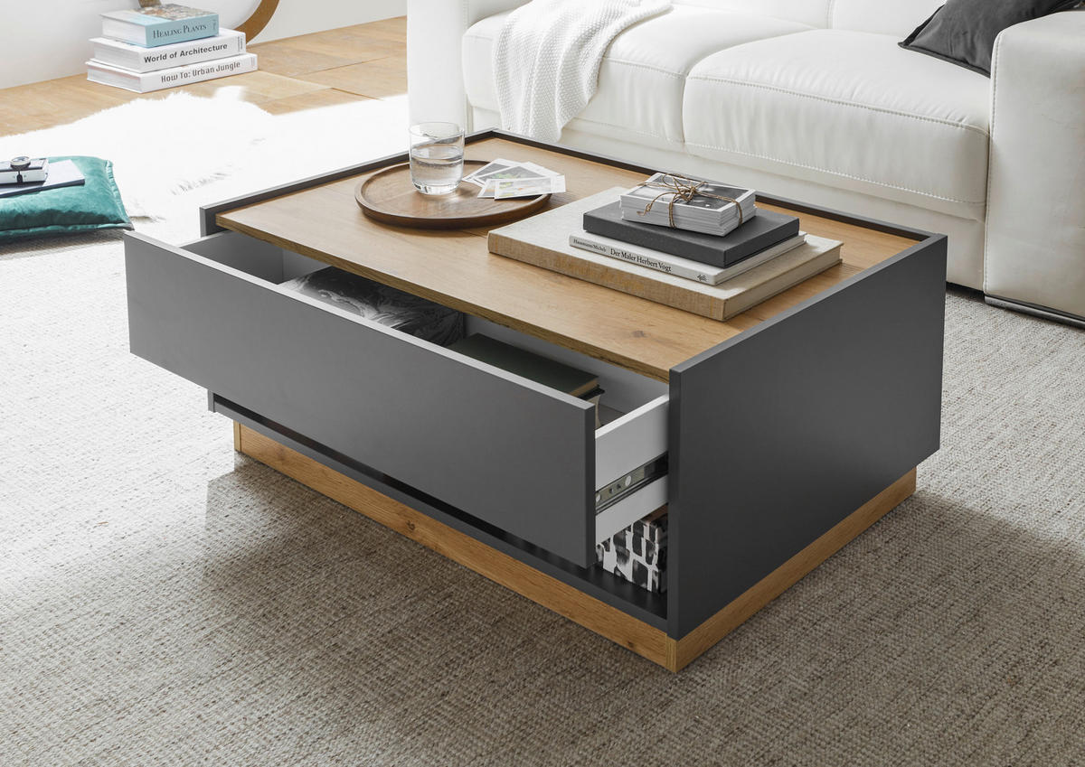 COUCHTISCH 90/60/38 cm rechteckig Anthrazit, Eiche Wotan  - Anthrazit/Eiche Wotan, Design, Holzwerkstoff (90/60/38cm) - Modante