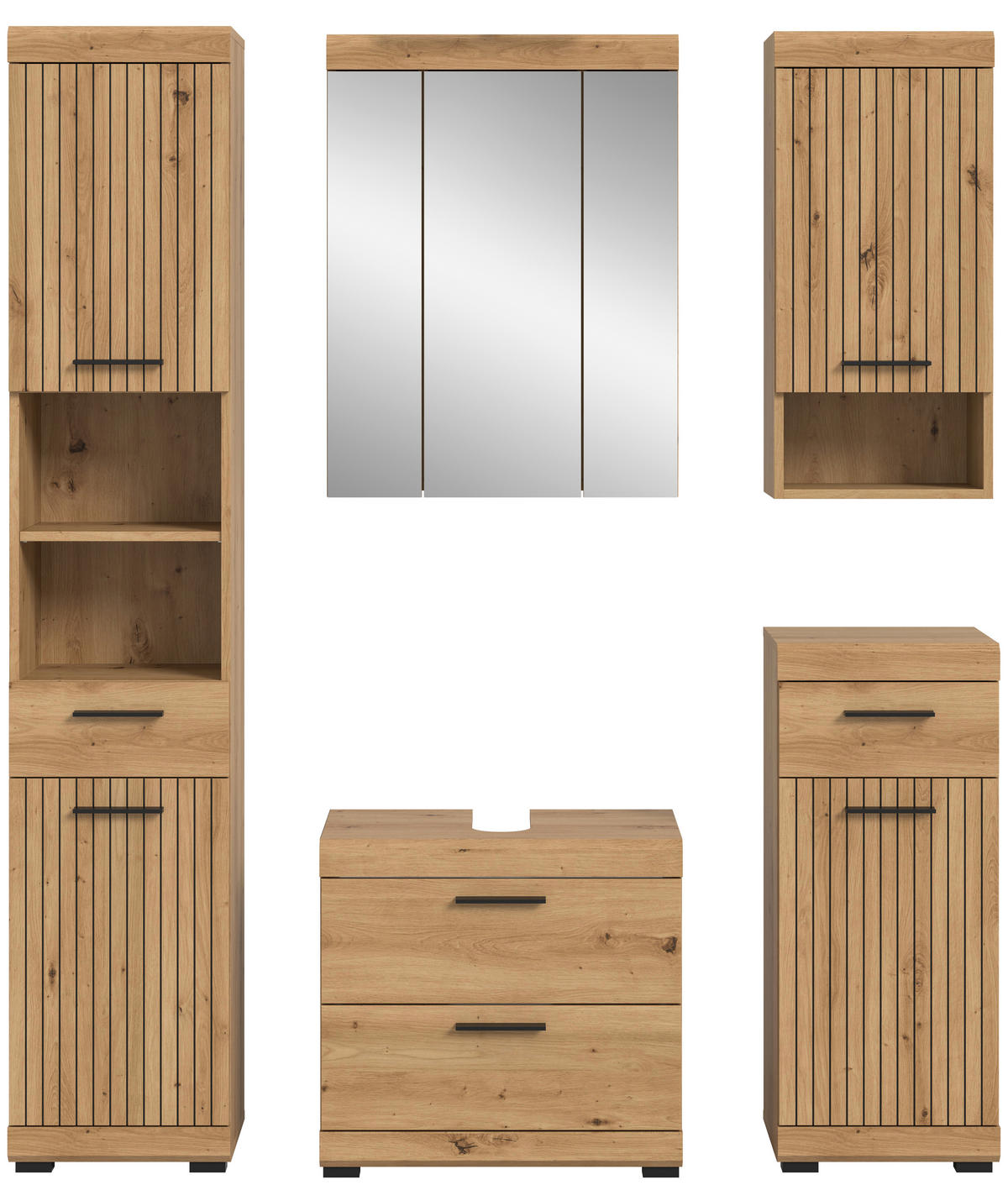 BADRUM 134 cm  - svart/ek Artisan, Trend, trämaterial/glas (134cm) - MID.YOU
