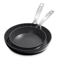 PFANNENSET Copenhagen Aluminium, Edelstahl 2-teilig  - Schwarz, Basics, Metall (20 & 28cm) - GreenPan