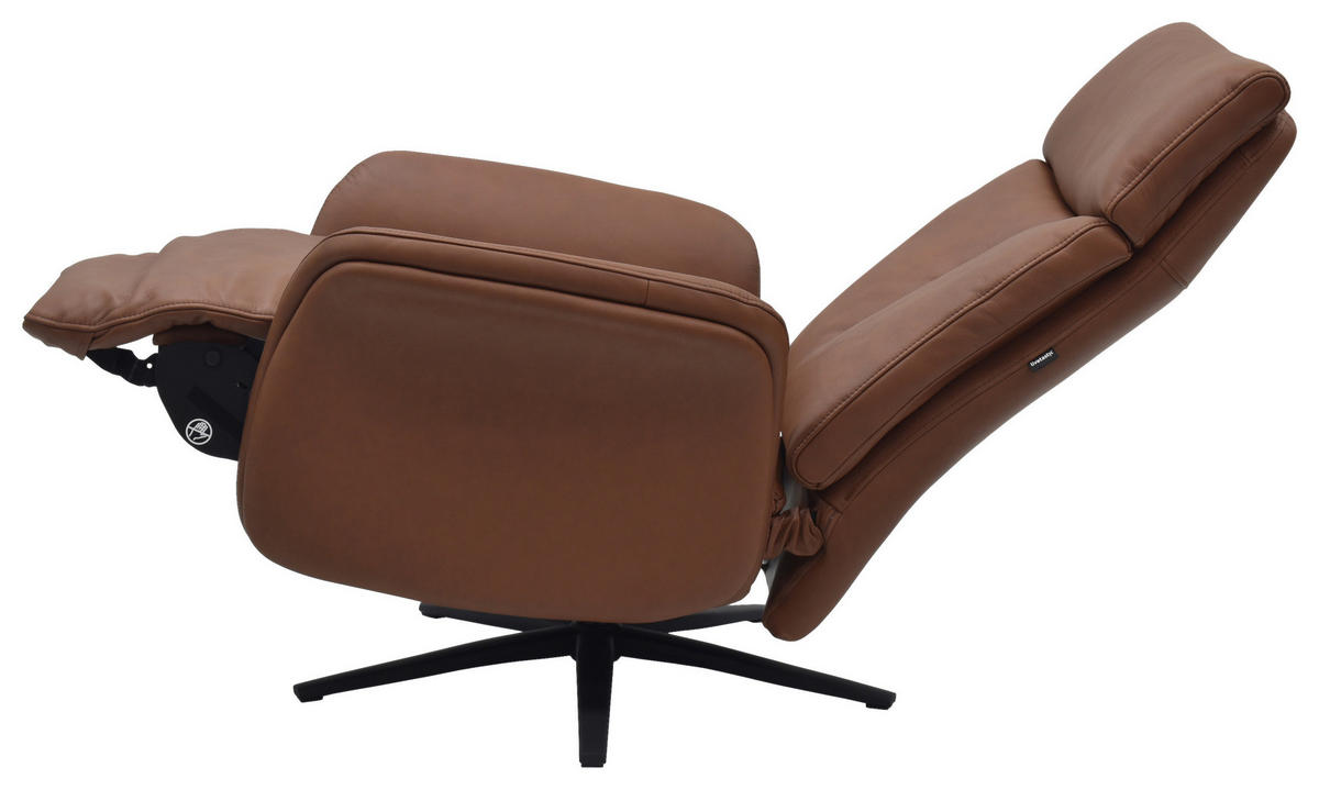 RELAXSESSEL Lederlook Echtleder    - Cognac/Schwarz, Design, Leder/Holz (75/109/84/148/84cm) - Livetastic