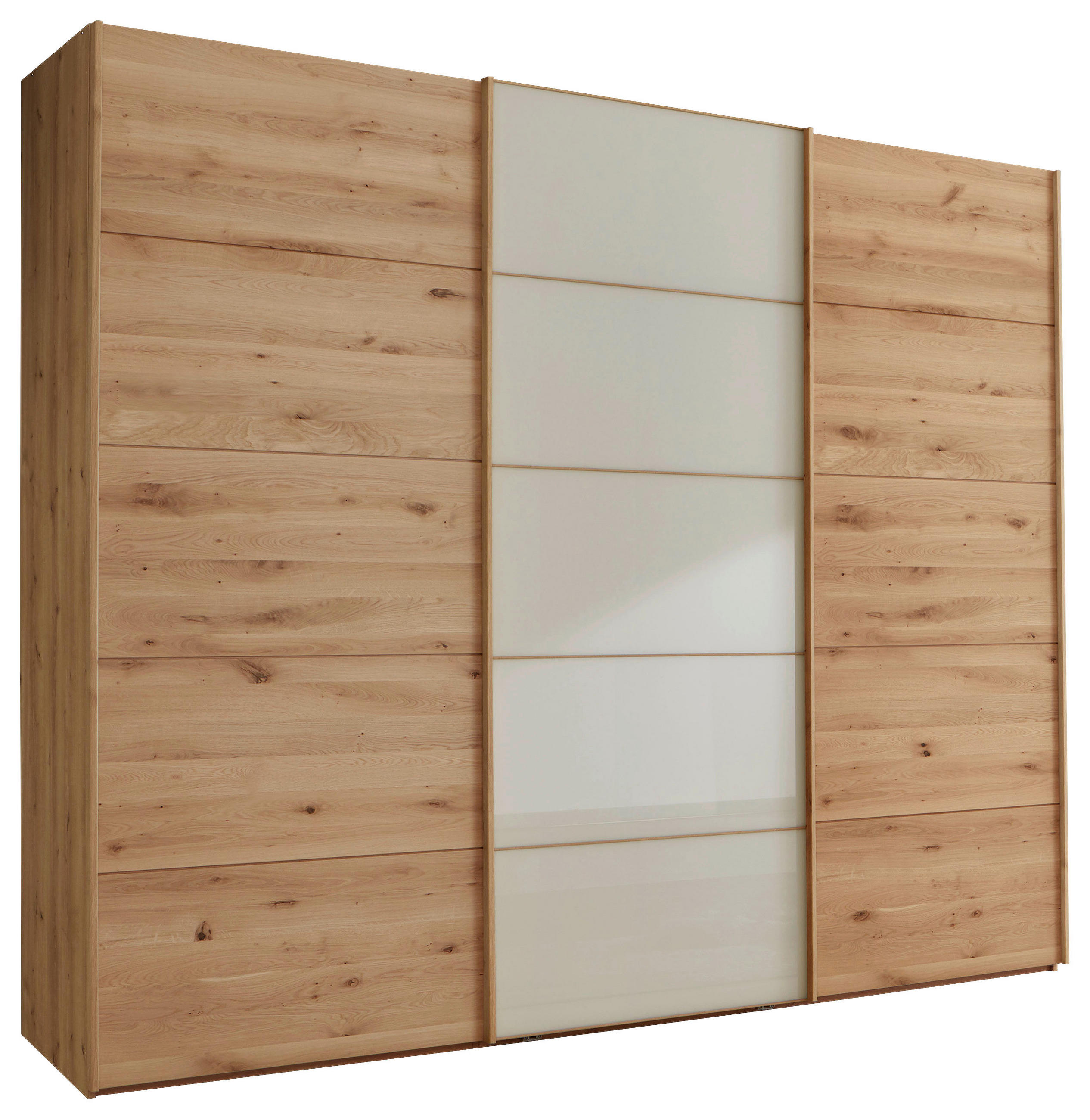 SCHWEBETÜRENSCHRANK  in Champagner, Eiche Bianco  - Eiche Bianco/Champagner, Natur, Glas/Holz (250/217/67cm) - Linea Natura