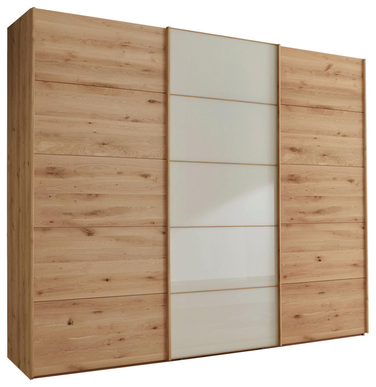 SCHWEBETÜRENSCHRANK  in Champagner, Eiche Bianco  - Eiche Bianco/Champagner, Natur, Glas/Holz (250/217/67cm) - Linea Natura