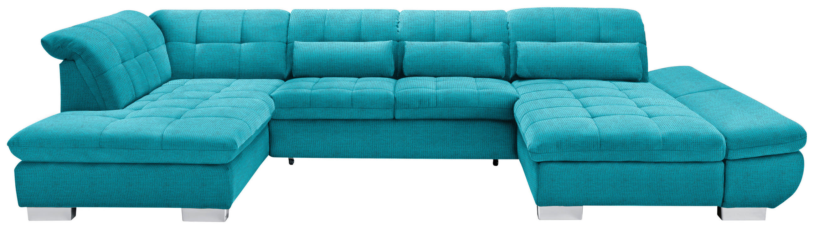 WOHNLANDSCHAFT in Mikrofaser Türkis  - Türkis/Chromfarben, Design, Kunststoff/Textil (211/350/204cm) - Xora
