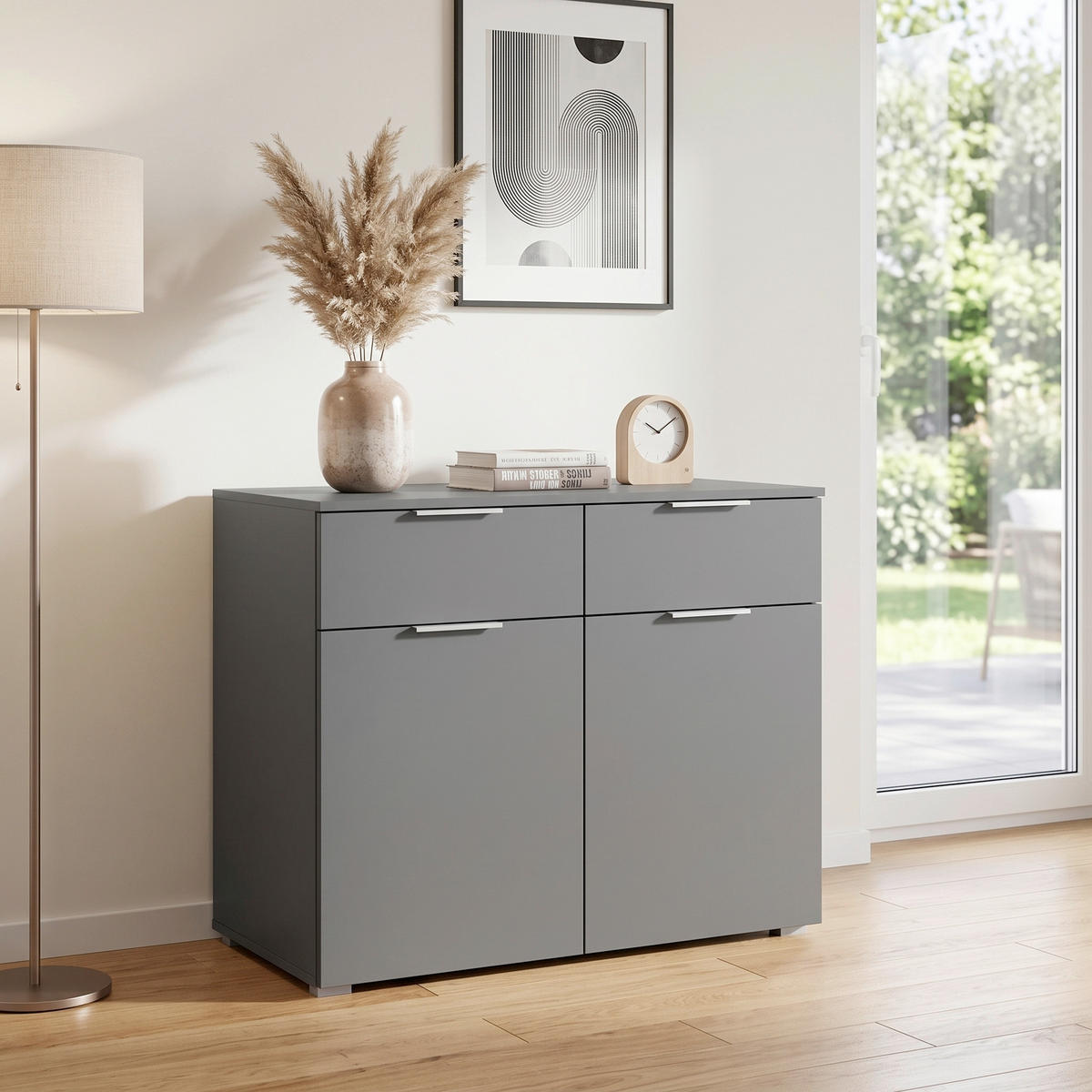 KOMODA  93/81/42 cm  siva  - siva/boja aluminijuma, Moderno, pločasti materijal (93/81/42cm) - Rauch Möbel