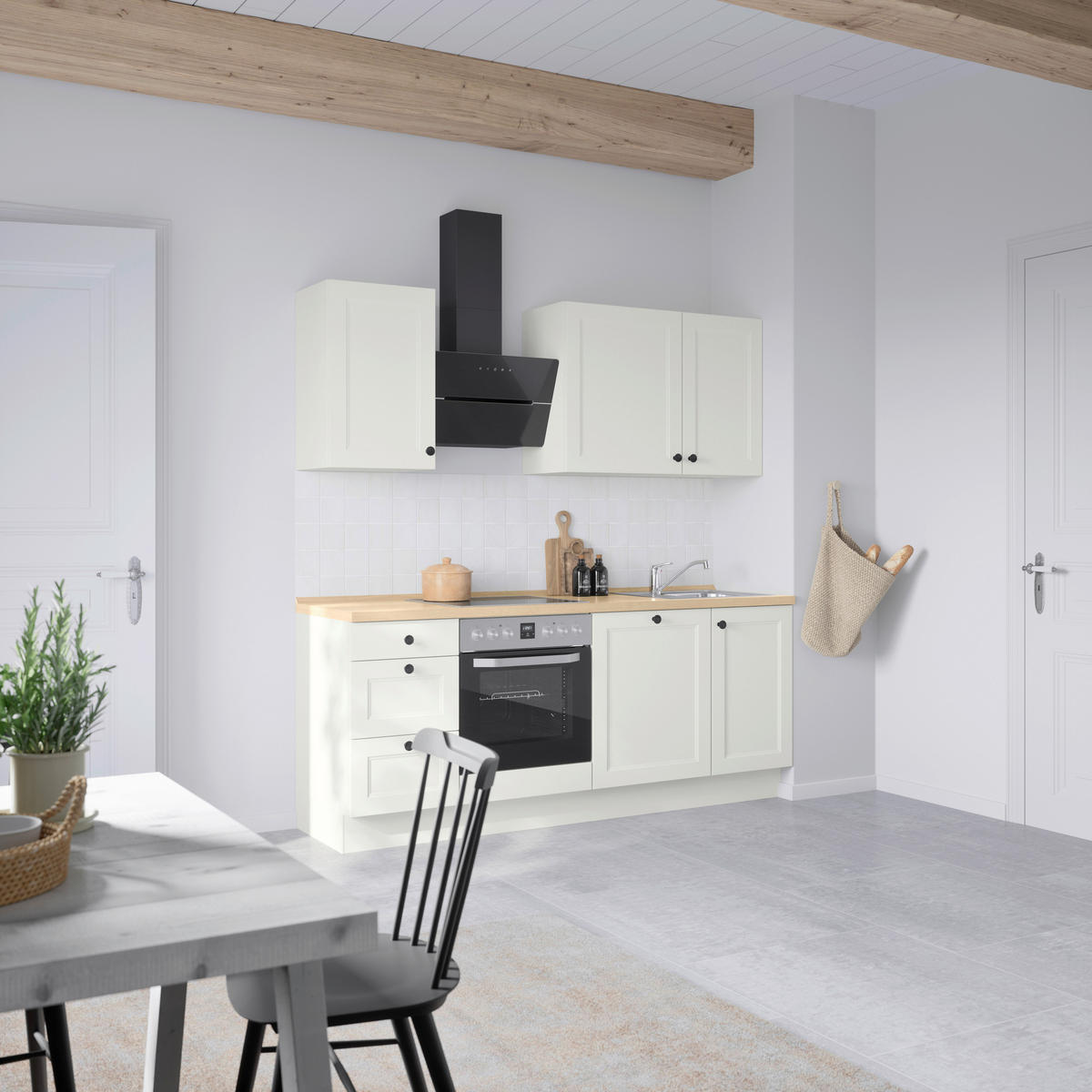 KÜCHENBLOCK Cascada 210 cm  in Weiß, Eichefarben  - Eichefarben/Schwarz, MODERN, Holzwerkstoff/Metall (210cm) - Nobilia