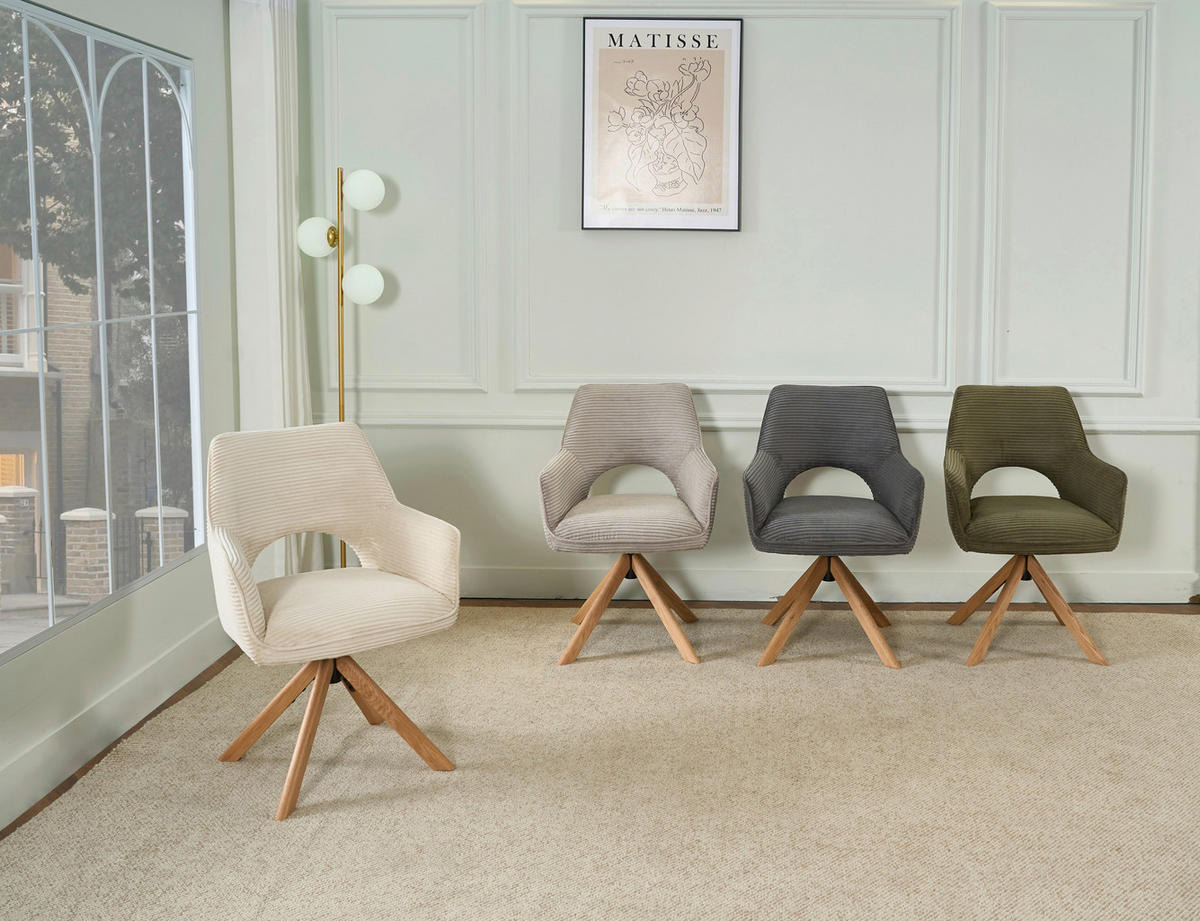 ARMLEHNSTUHL  Sitzfläche 360° drehbar, inklusive Armlehnen Cord  - Eichefarben/Hellgrau, Design, Holz/Textil (60/85/63cm) - Hom`in